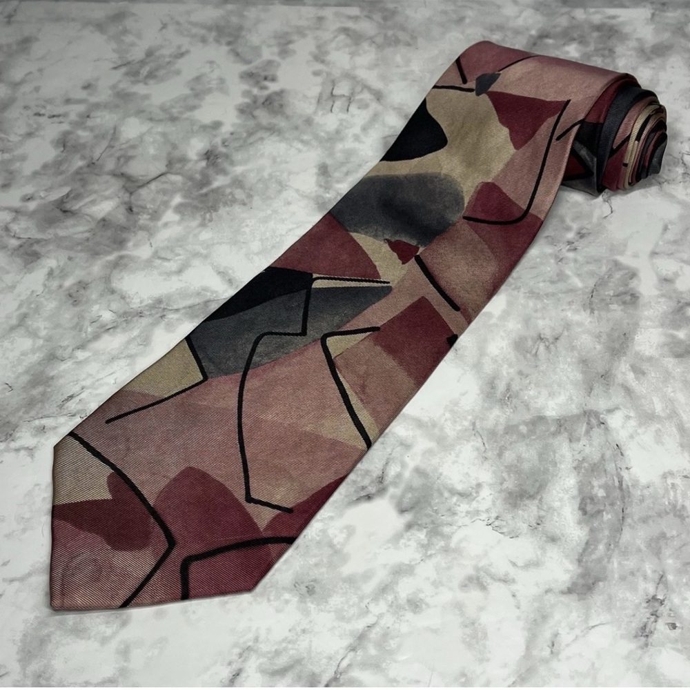 Vintage Pierre Balmain Paris Necktie Black Silk Abstract Pattern